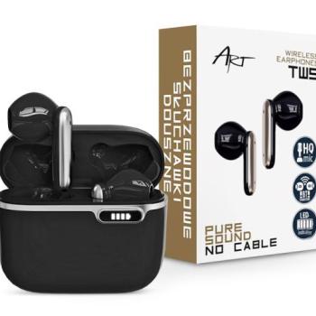 ART TWS Bluetooth sztereó headset v5.1 + töltőtok - ART AP-TW-B4B True Wireless Earphones with Charging Case - fekete kép