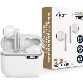 ART TWS Bluetooth sztereó headset v5.1 + töltőtok - ART AP-TW-B4W True Wireless Earphones with Charging Case - fehér kép