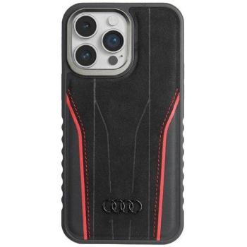 Audi AU-TPUPCMIP15PM-R8/D3-RD valódi bőr MagSafe keménytok iPhone 15 Pro Max fekete-piros kép