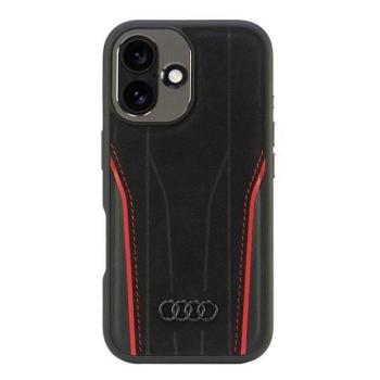 Audi AU-TPUPCMIP16-R8/D3-RD Genuine Leather MagSafe keménytok iPhone 16 - fekete-piros kép