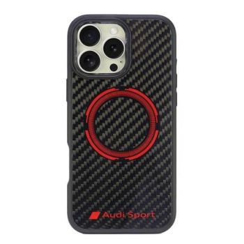 Audi AUS-TPUPCMIP16PM-RSQ/D5-BK Carbon Fiber Sport Red Circle MagSafe keménytok iPhone 16 Pro Max - fekete kép