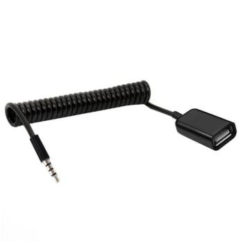 Audió adapter kábel (USB aljzat - 3.5mm jack, OTG, spirálkábel) FEKETE kép