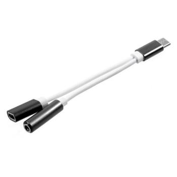 Audió adapter (Type-C / 3.5mm jack aljzat - Type-C, elosztó) FEKETE Asus Zenfone 3 5.5 (ZE552KL), Honor 8, Sony Xperia X Compact (F5321), Sony Xperia XZ (F8331), LG V20 (H990), Huawei Nova, Blackbe kép