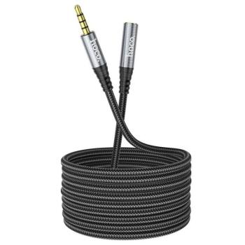 Audio hosszabbító kábel, jack 3.5mm / jack aljzat, szövettel bevont, fekete, 2M, Hoco UPA20 kép