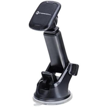 Autós tartó, univerzális, szélvédőre vagy műszerfalra rögzíthető, tapadókorongos, 360°-ban forgatható, mágneses, teleszkópos, karbon minta, Forcell Carbon H-CT327, fekete kép