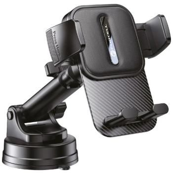 Autós tartó, univerzális, szélvédőre vagy műszerfalra rögzíthető, tapadókorongos, 55 - 100 cm készülékekhez, 360°-ban forgatható, teleszkópos, Forcell F-Grip Guardian, fekete kép
