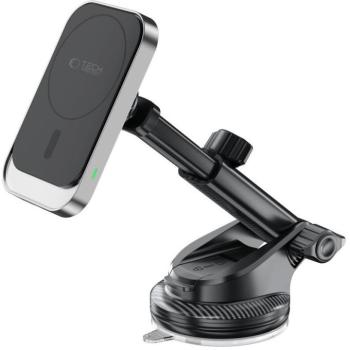Autós tartó, univerzális, szélvédőre vagy szellőzőre vagy műszerfalra rögzíthető, 360°-ban forgatható, mágneses, Magsafe kompatibilis, Magsafe gyűrűvel, Qi vezeték nélküli töltővel, 15W, TP MM15W-V9 Magnetic Magsafe, fekete kép