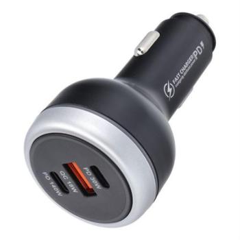 Autós töltő 1xUSB-A és 2xUSB-C csatlakozással 191W - fekete kép