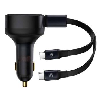 Autós töltő 2in1 33W 2x USB C (férfi) Baseus Enjoyment - fekete kép