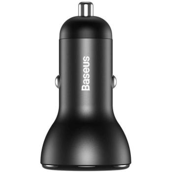 Autós töltő, Szivargyújtós töltő, 24W, 2 x USB aljzat, gyorstöltés, LED kijelzővel, Baseus CCBX-0G, szürke kép