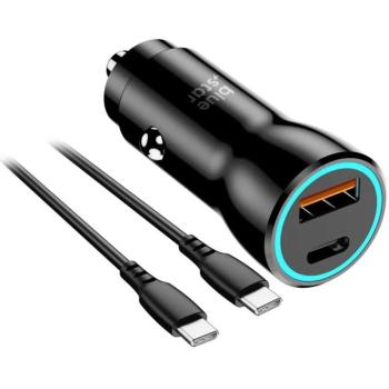 Autós töltő, Szivargyújtós töltő, 30W, USB aljzat, USB Type-C aljzat, USB Type-C - USB Type-C kábellel, gyorstöltés, QC 3.0, PD, AFC, PPS, Blue Star, fekete kép