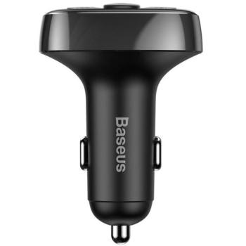 Autós töltő, Szivargyújtós töltő, + FM transzmitter, 2 x USB aljzat, v4.2, 17W, TF kártya olvasó, Kijelzővel, gyorstöltés, Baseus CCTM-01, fekete kép