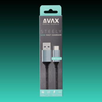 AVAX CB-301G STEELY USB A-Type C, 1.5m gyorstöltő, sodorszálas kábel, 3A, acélszürke kép