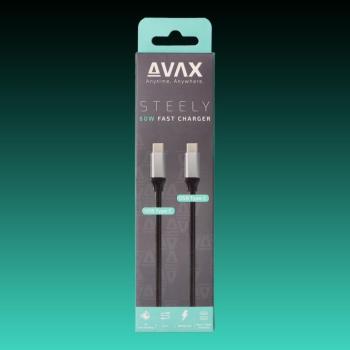 AVAX CB-302G STEELY Type C-Type C 60W, 1.5m gyorstöltő, sodorszálas kábel, 3A, acélszürke kép