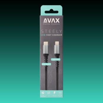 AVAX CB-402G STEELY Type C-Lightning 27W, 1.5m gyorstöltő, sodorszálas kábel, 3A, acélszürke kép
