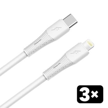 AVAX CB4308 3x 27W USB-C – Lightning szilikon töltőkábel csomag, 1.5 m, fehér kép