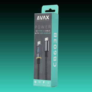 AVAX CB603B POWER+ LED Type C-Type C 140W gyorstöltő, sodorszálas kábel 1m, 5A, fekete kép