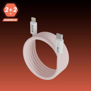 AVAX CB611P MAGNETY 27W USB-C - LIGHTNING mágneses gyorstöltő kábel, fonott 1m, rózsaszín kép