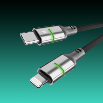 AVAX CB637 STEELY LED 27W USB-C – Lightning gyorstöltő kábel, fonott 3m, fekete kép