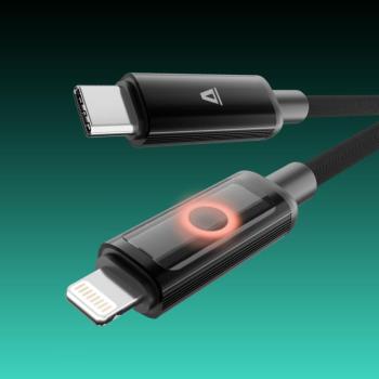 AVAX CB650 PULSEY 27W USB-C – Lightning gyorstöltő kábel, fonott 0.5m, szürke kép