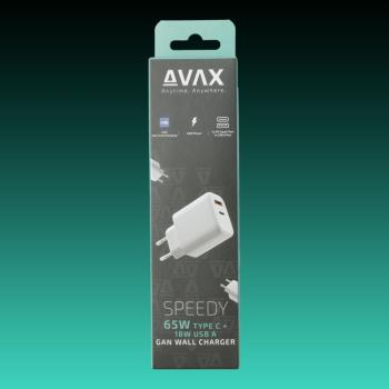 AVAX CH360 SPEEDY 65W GaN hálózati töltő USB A (QC)+Type C (PD3.0), fehér kép