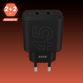 AVAX CH602B SPEEDY+ 45W GaN gyors töltő adapter 2x USB-C (PD3.0), fekete kép