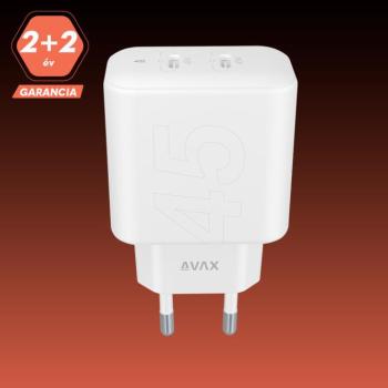 AVAX CH602W SPEEDY+ 45W GaN gyors töltő adapter 2x USB-C (PD3.0), fehér kép