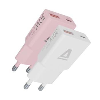 AVAX CH6412 30W GaN USB-C és USB-A gyorstöltő Duo csomag, fehér+rózsaszín kép