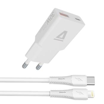 AVAX CH6414 30W GaN töltő és USB-C–Lightning szilikon kábel, fehér kép