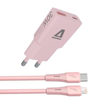 AVAX CH6418 30W GaN töltő és USB-C–Lightning szilikon kábel, rózsaszín kép