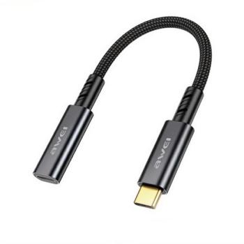 AWEI adapter kábel (Lightning aljzat - Type-C, 15cm) FEKETE kép