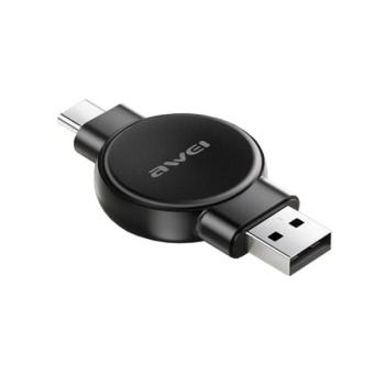 AWEI asztali töltő USB+Type-C (2.5W, wireless, mágneses, Samsung Watch töltő/Apple Watch töltő) FEKETE kép