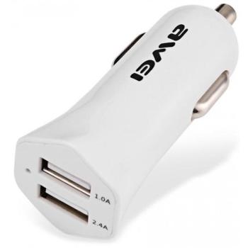 AWEI autós töltő 2 USB aljzat (5V/1000mA, 5V/2400mA, gyorstöltés támogatás) FEHÉR CAT S60, Apple iPhone 7 4.7, Apple iPhone 7 Plus 5.5, Evolveo Strongphone Q5, Vodafone Smart turbo 7 (VFD500), kép