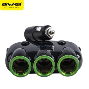AWEI C-35 3x autós szivargyújtó töltőaljzat elosztó 12V + 2 USB-A csatlakozó, fekete kép