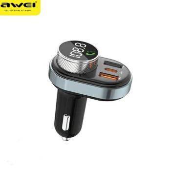 AWEI C-843 autós kihangosító készlet FM adóval, Bluetooth 5.0, MP3, 1xUSB+1xUSB-C fekete kép