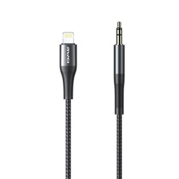 AWEI CL-116L audió kábel (3.5mm jack - lightning 8pin, 100cm, cipőfűző minta) FEKETE Apple iPhone 7 4.7, Apple iPhone 7 Plus 5.5, Apple IPAD mini 4, Apple IPAD Pro 12.9 (2015), Apple iPhone 6S 4. kép