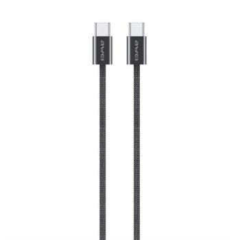 AWEI CL-219T adatkábel (Type-C - Type-C, 60W, 100cm, gyorstöltő, cipőfűző) FEKETE kép