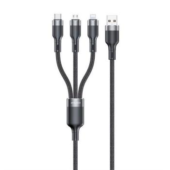 AWEI CL-975 adatkábel 3in1 (USB - lightning/microUSB/Type-C, 100W, gyorstöltő, 120cm) FEKETE kép