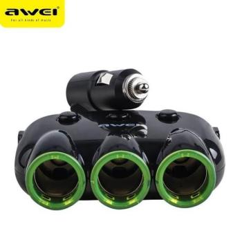 AWEI fekete autós elosztó C-35 3 szivargyújtó aljzat 12V + 2 USB, fekete kép