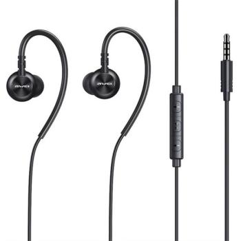 AWEI L3 fülhallgató SZTEREO (3.5mm jack, mikrofon, felvevő gomb, hangerőszabályzó) FEKETE kép