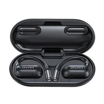 AWEI OWS T93 bluetooth fülhallgató SZTEREO (v5.4, TWS, fülre akasztható, mikrofon, IPX6 + töltőtok) FEKETE kép