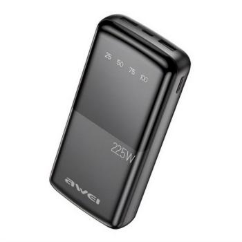 AWEI P13K vésztöltő 2 USB+Type-C aljzat (20000mAh, 22.5W, PD gyorstöltő, LED kijelző) FEKETE kép