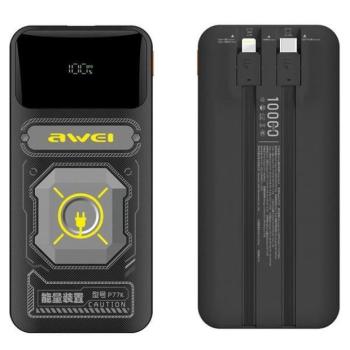 AWEI P77K powerbank 10000mAh 22.5W beépített Lightning és Type-C kábellel - fekete kép