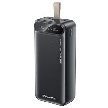 AWEI PA-12 vésztöltő 2 USB+Type-C aljzat (30000mAh, 22.5W, PD gyorstöltő, LED kijelző) FEKETE kép