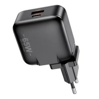 AWEI PD55-EU hálózati töltő USB+Type-C aljzat (65W, GaN, PD gyorstöltő) FEKETE kép