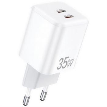 AWEI PD65-EU hálózati töltő 2 Type-C aljzat (35W, GaN, PD gyorstöltő) FEHÉR kép