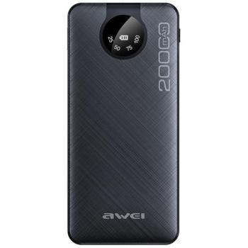 AWEI PowerBank P134K 20000mAh fekete kijelző + kable USB/PD/Lightning/MicroUSB kép