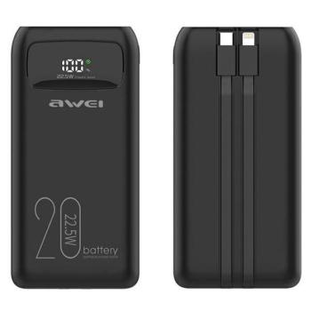 AWEI PowerBank P169K 20000mAh 22.5W fekete kijelző + kable PD/Lightning kép