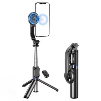 AWEI szelfibot (univerzális, tripod állvány, mágneses, állítható, bluetooth távkioldó, 104cm) FEKETE kép