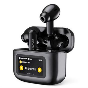 AWEI T56 bluetooth fülhallgató SZTEREO (v5.4, TWS, mikrofon, aktív zajszűrő, érintőkijelző + töltőtok) FEKETE kép